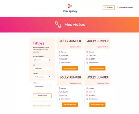 Capture d'écran de la page "Mes vidéos" du site dclik-agency.com