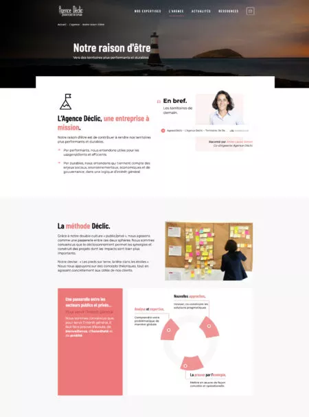 Capture d'écran de la page "Notre raison d'être" du site agence-declic.fr