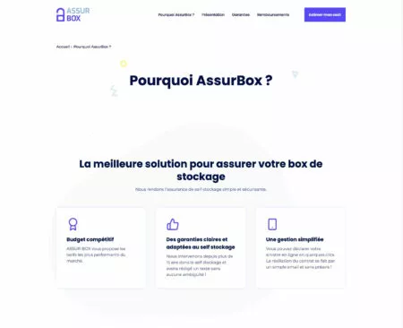 Capture d'écran de la page "Pourquoi AssurBox ?" du site assurmonbox.fr