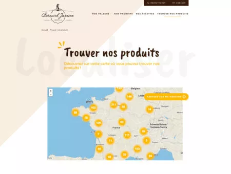 Capture d'écran de la page "Trouver nos produits" du site bernard-jarnoux-crepier.com